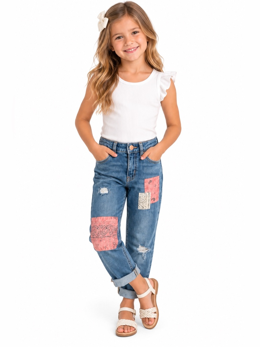 Abercrombie Kids High Rise Mini Mom Jeans Patchwork Distressed Size 7/8